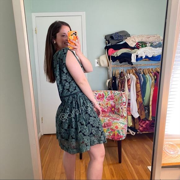 ALEXIS Green Black Floral Tulle Skirt Mini Dress Medium - Picture 2 of 15